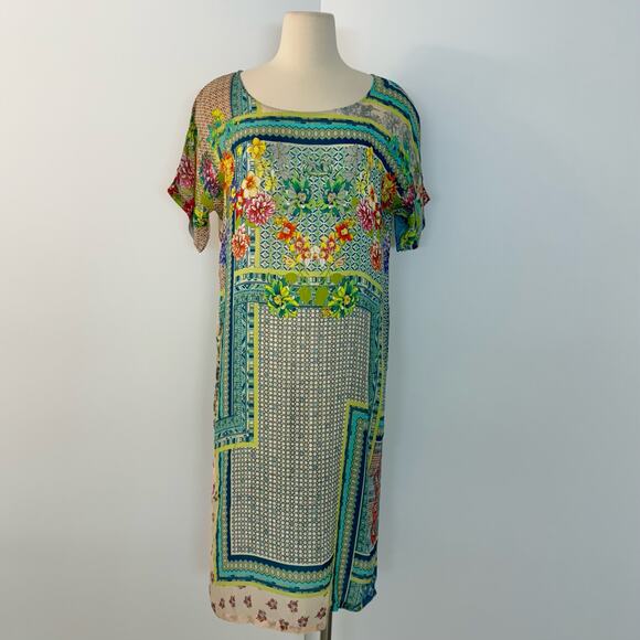 Johnny Was Tunic Blouse Top Floral Geometric Light Green | S Oversized - Picture 2 of 13